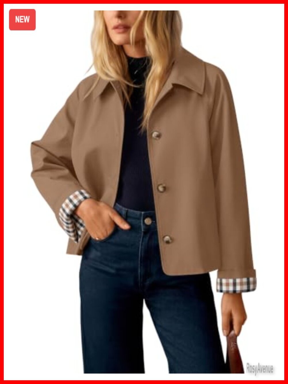 Cropped Trench Coat Plaid Button Front Fall Jacket